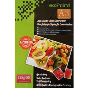   Fényes, 128g, A/3, 50lap/csomag, vízálló fotópapír lézer nyomtatókhoz