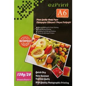   Fényes, 130g. 10cm x 15cm (A/6), 20 lap/csomag, vízálló tintasugaras fotópapír