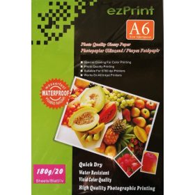   Fényes, 180g, 10cm x 15cm (A/6), 20 lap/csomag, vízálló tintasugaras fotópapír