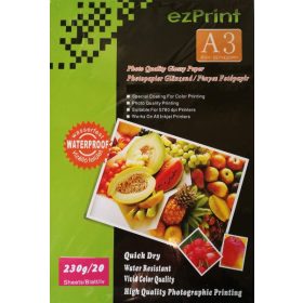   Fényes, 230g, A/3, 20 lap/csomag, vízálló tintasugaras fotópapír