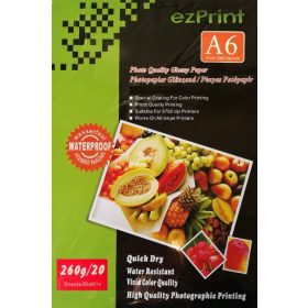   Fényes, 260g, 10cm x 15cm (A/6), 20 lap/csomag, vízálló tintasugaras fotópapír